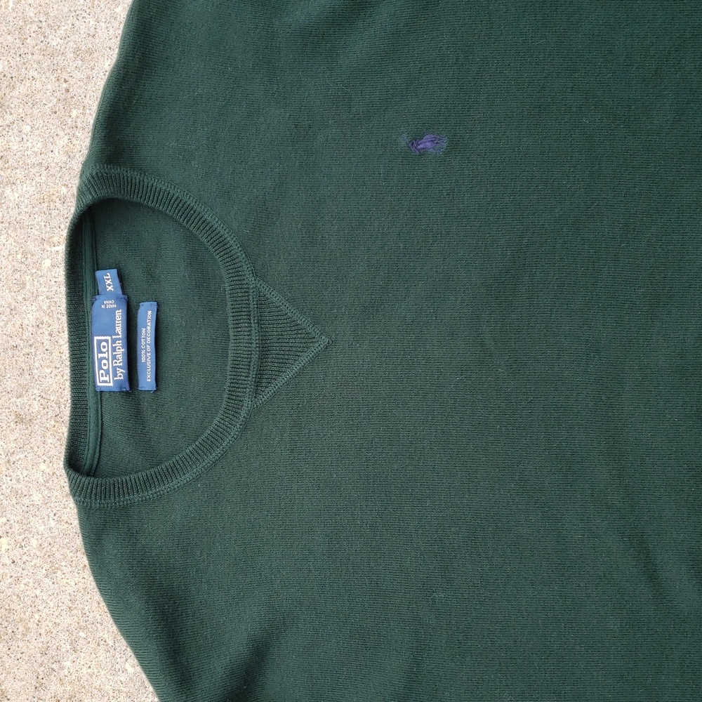 Vintage Polo Ralph Lauren Mens Knit Cotton Pullover Sweater Size XXL Green Y2K